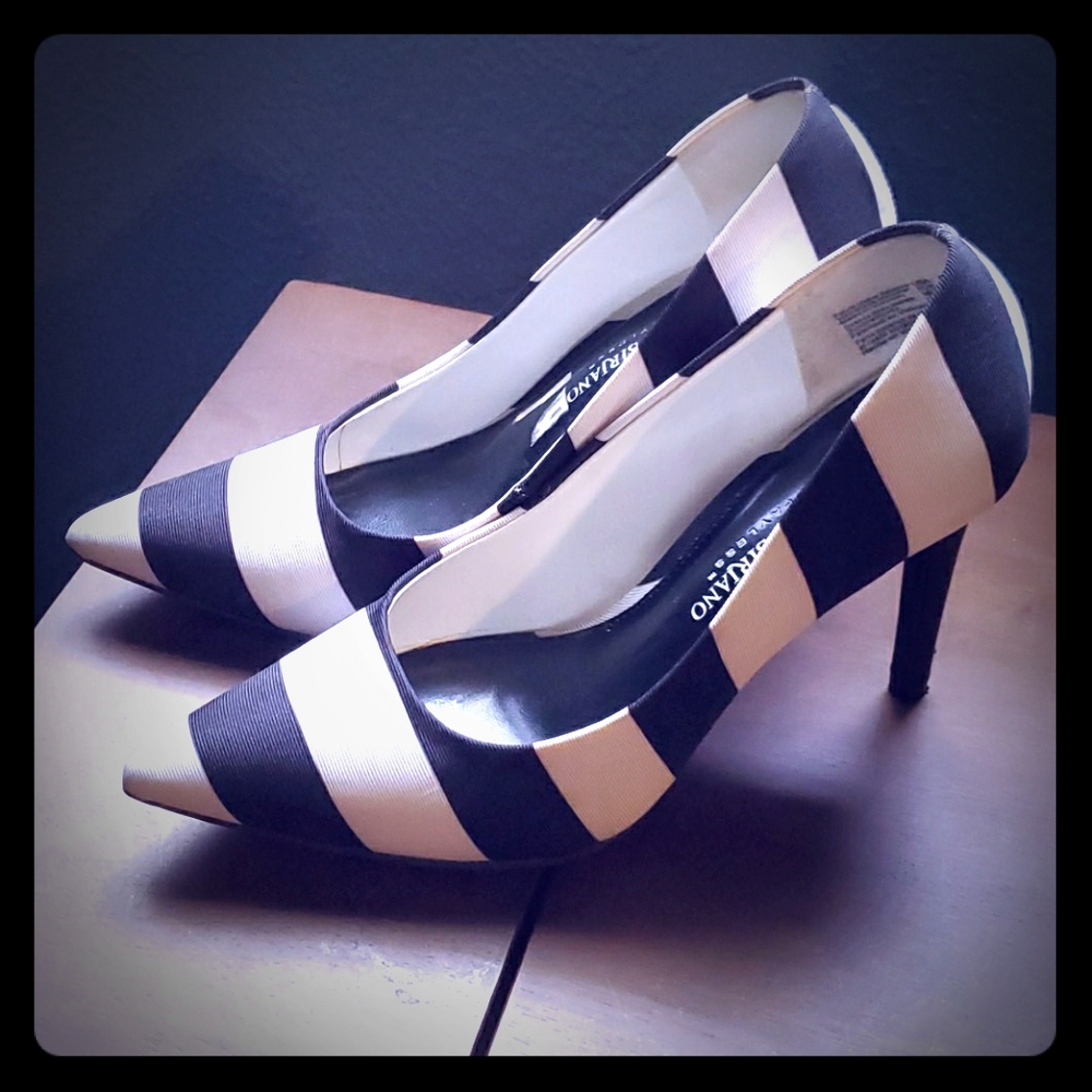 Black & White Stripe Christian Siriano Heels 6.5